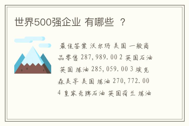 世界500强企业 有哪些  ？