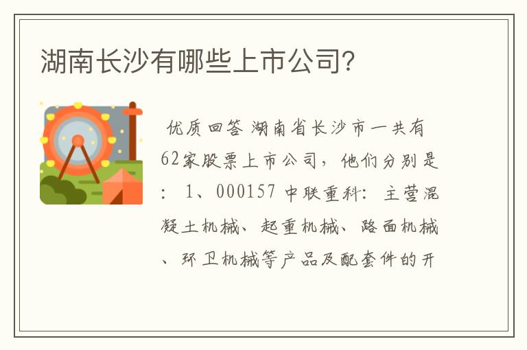 湖南长沙有哪些上市公司？